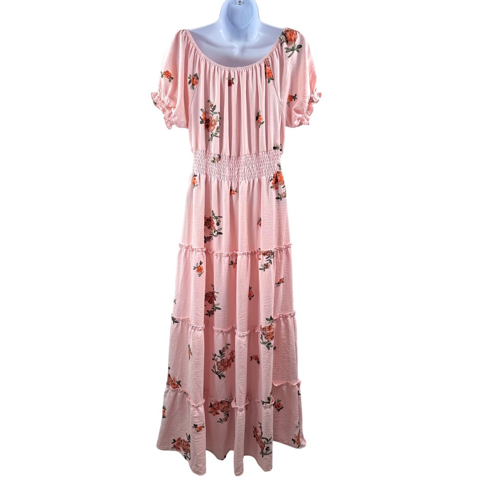 Kindred midi Dress sz L Pink Floral Embroidered Smocked boho cottage core - Picture 2 of 9